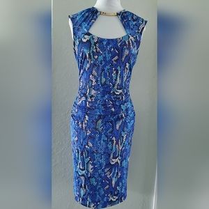 Cache Dress, Blue/Black/White Print, Size 4